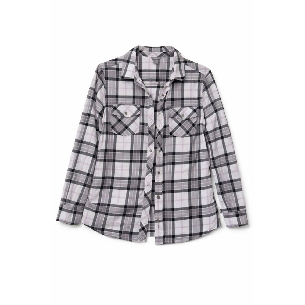 Eddie Bauer Plaid Flannel Shirt L Gray Pink 100% Cotton Button Up Gorpcore Grung